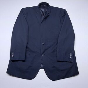 🟡 Alain Dupetit Mens Navy Blue Two Button Blazer Sport Coat Jacket Size 46R